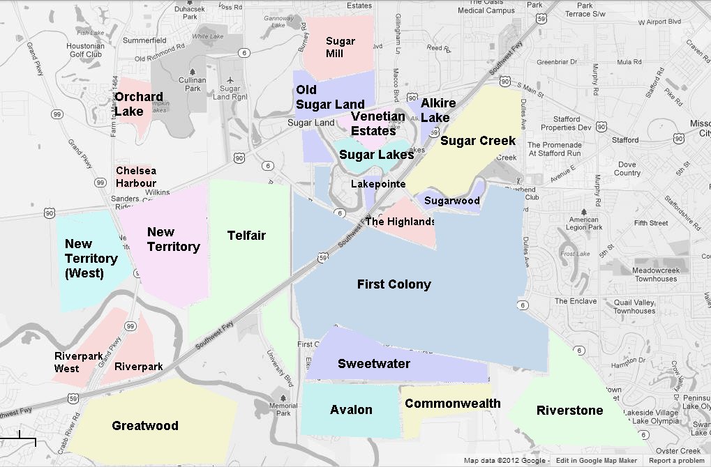 sugar land neighborhoods map