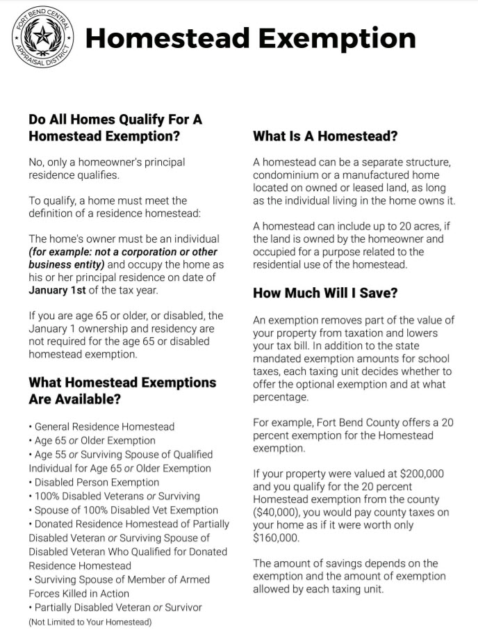 katy taxes homestead exemption